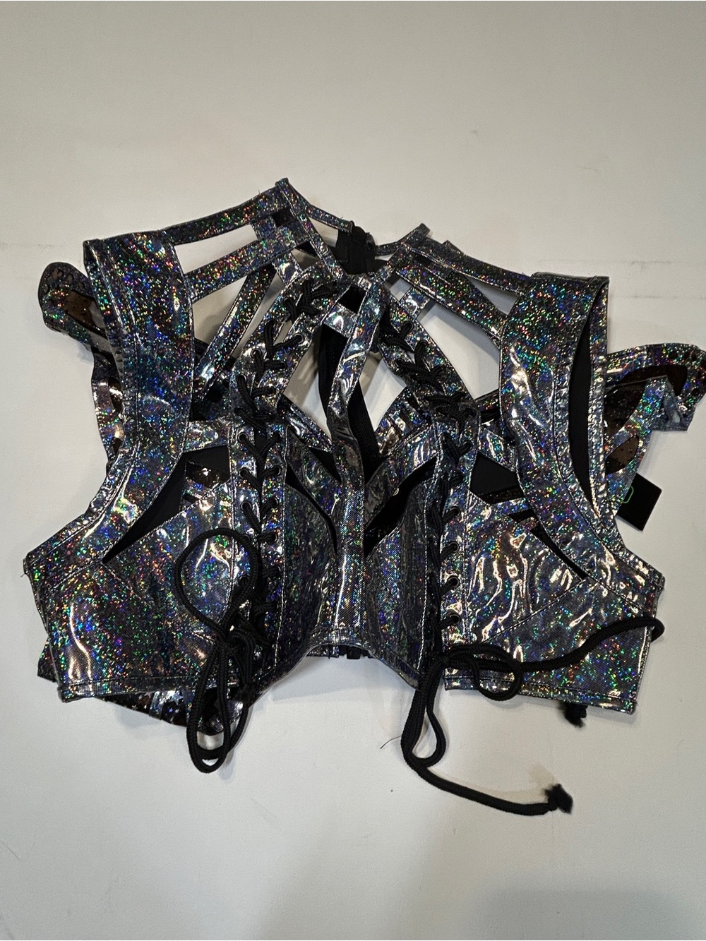 NWT Club Exx Dolls Kill Holographic Rave Costume Dance Set Silver Festival L XXL